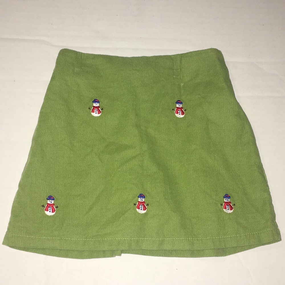 K&L Green Corduroy Snowman Girls Skirt size 2